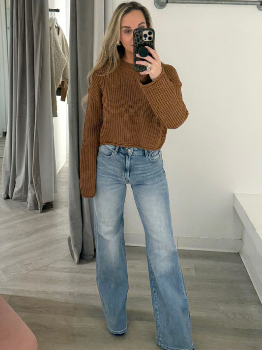 Brown Waffle Knit Sweater