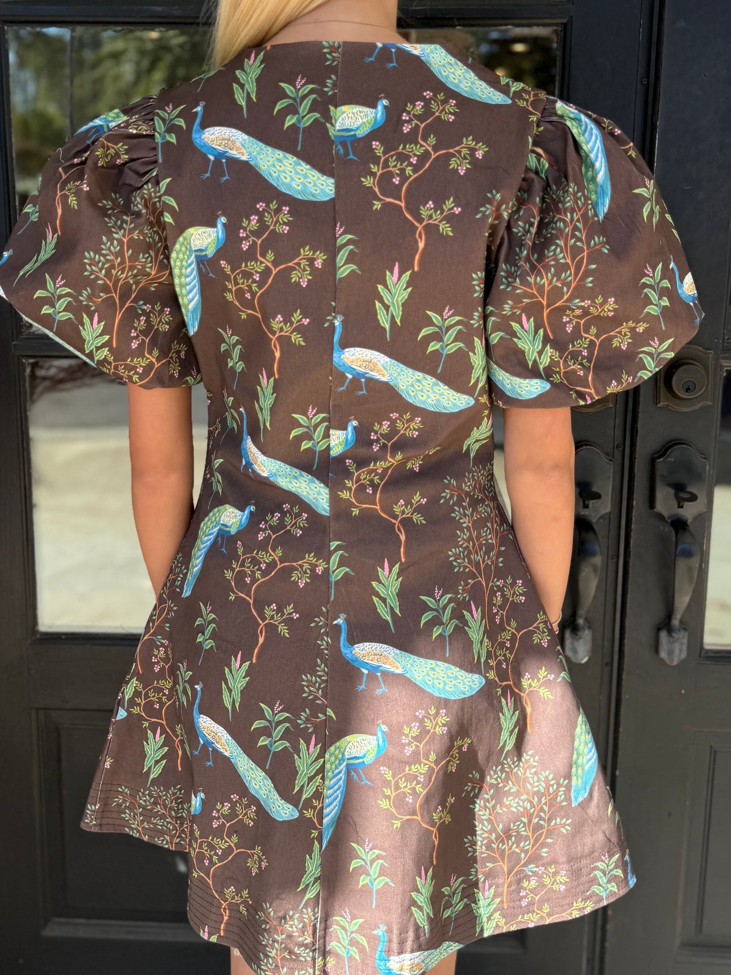 Peacock Print Button Mini