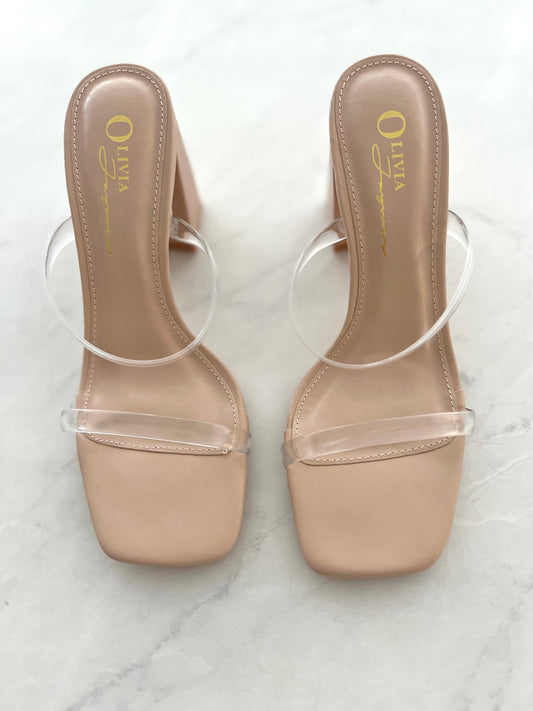 Clear Strap Nude Block Heel