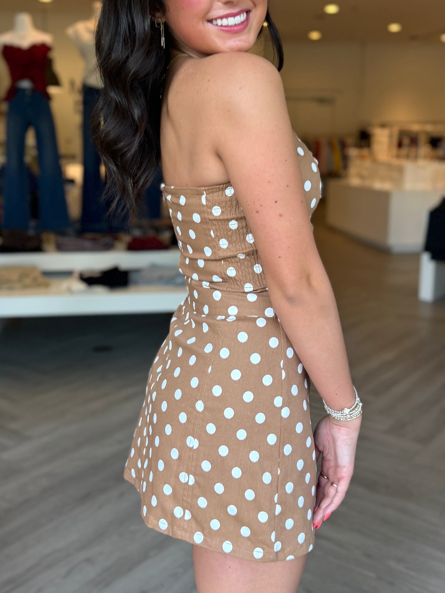 Brown Strapless Belted Mini