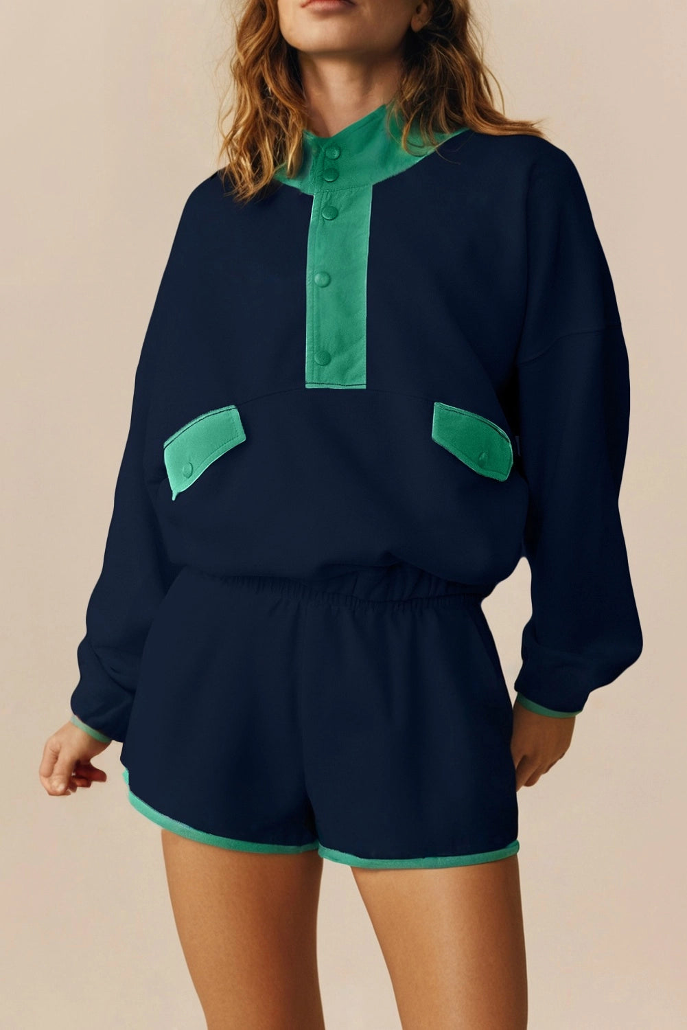 Blue Color Block Pullover & Shorts