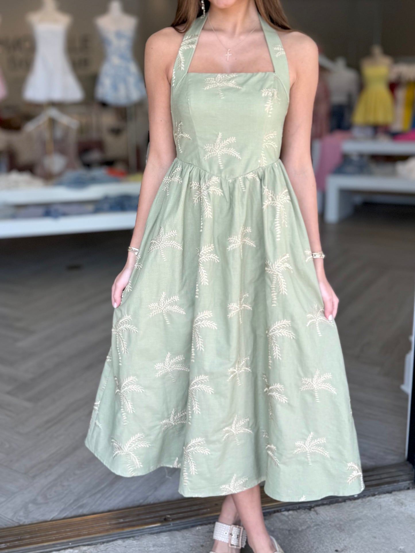Olive Gold Palm Tree Midi