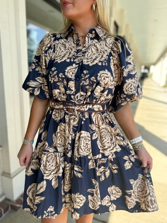 Midnight Floral Bubble Sleeve Mini