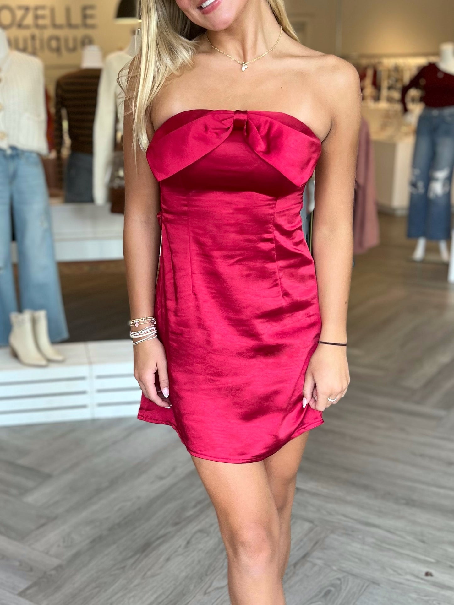 Red Silk Bow Front Mini