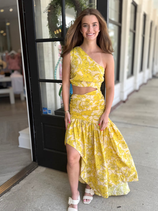 Yellow Multi One Shoulder Maxi
