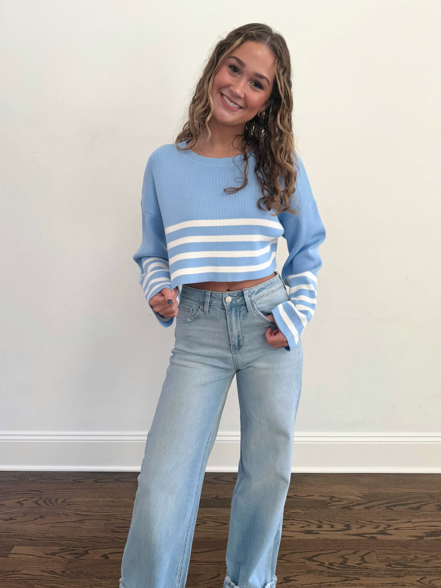 Blue/White Stripe Crop Sweater