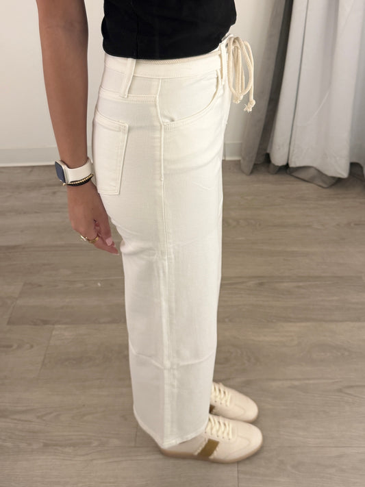 Optic White Drawstring Jean