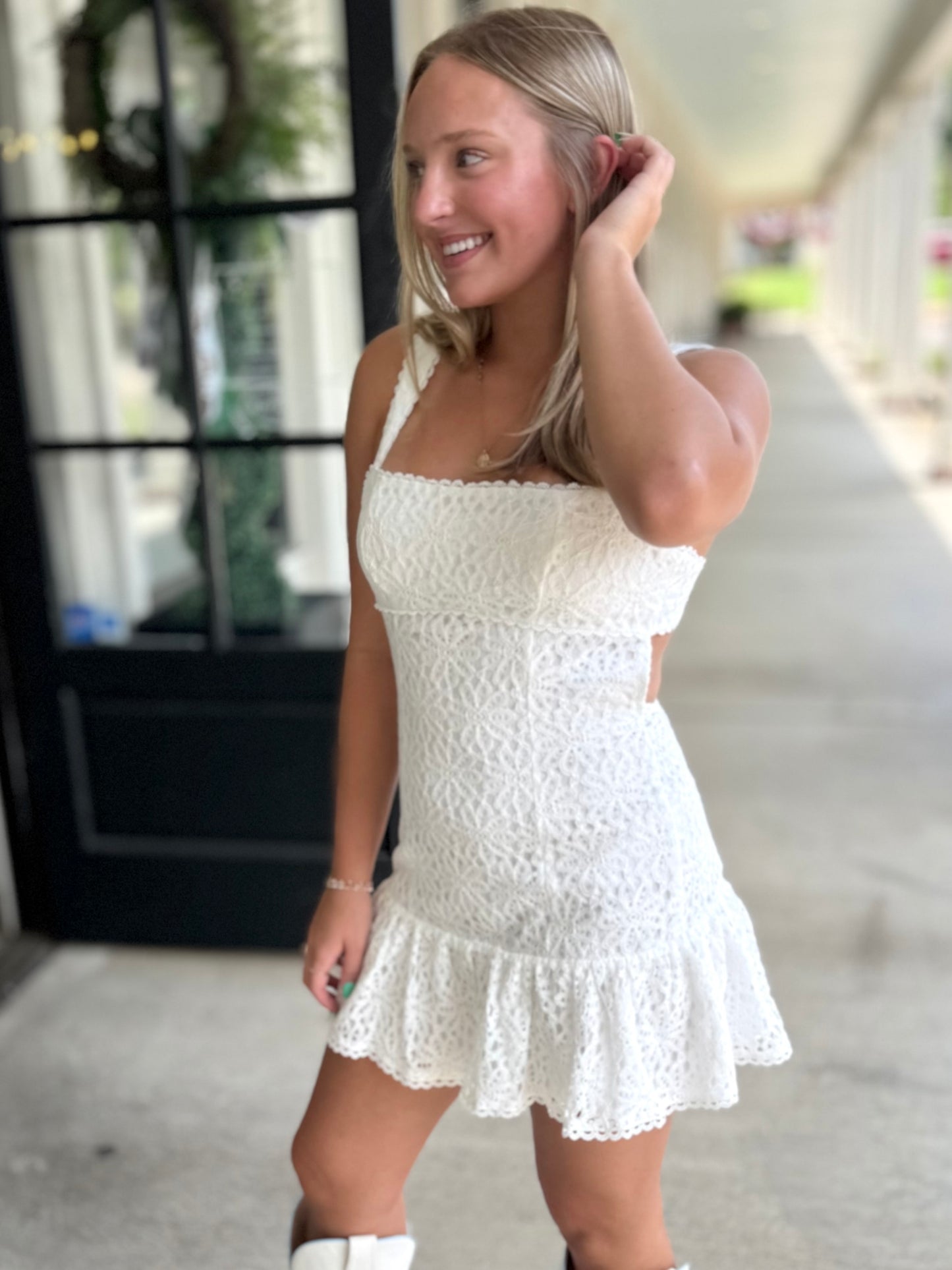 White All Laced Mini Dress