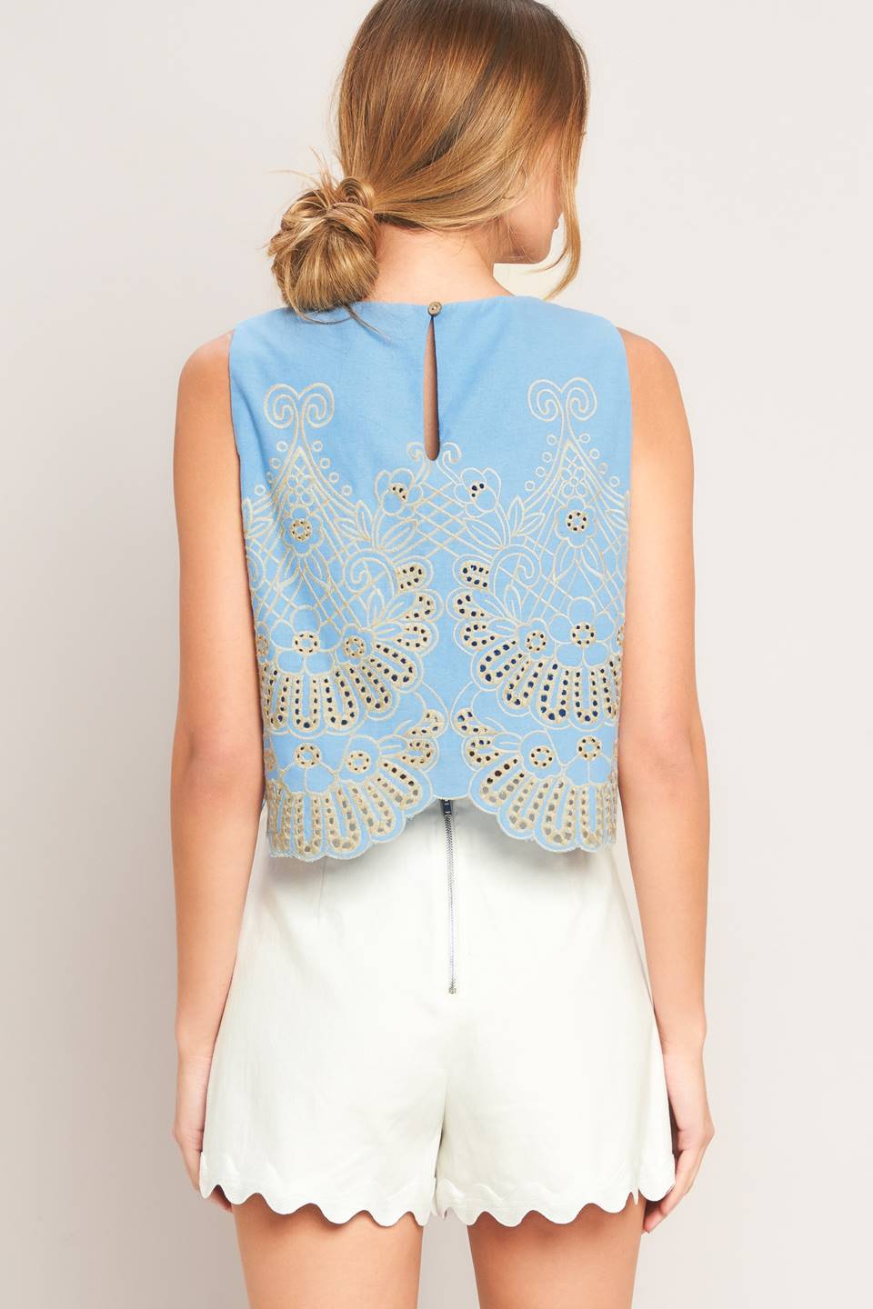 Blue Woven Eyelet Top