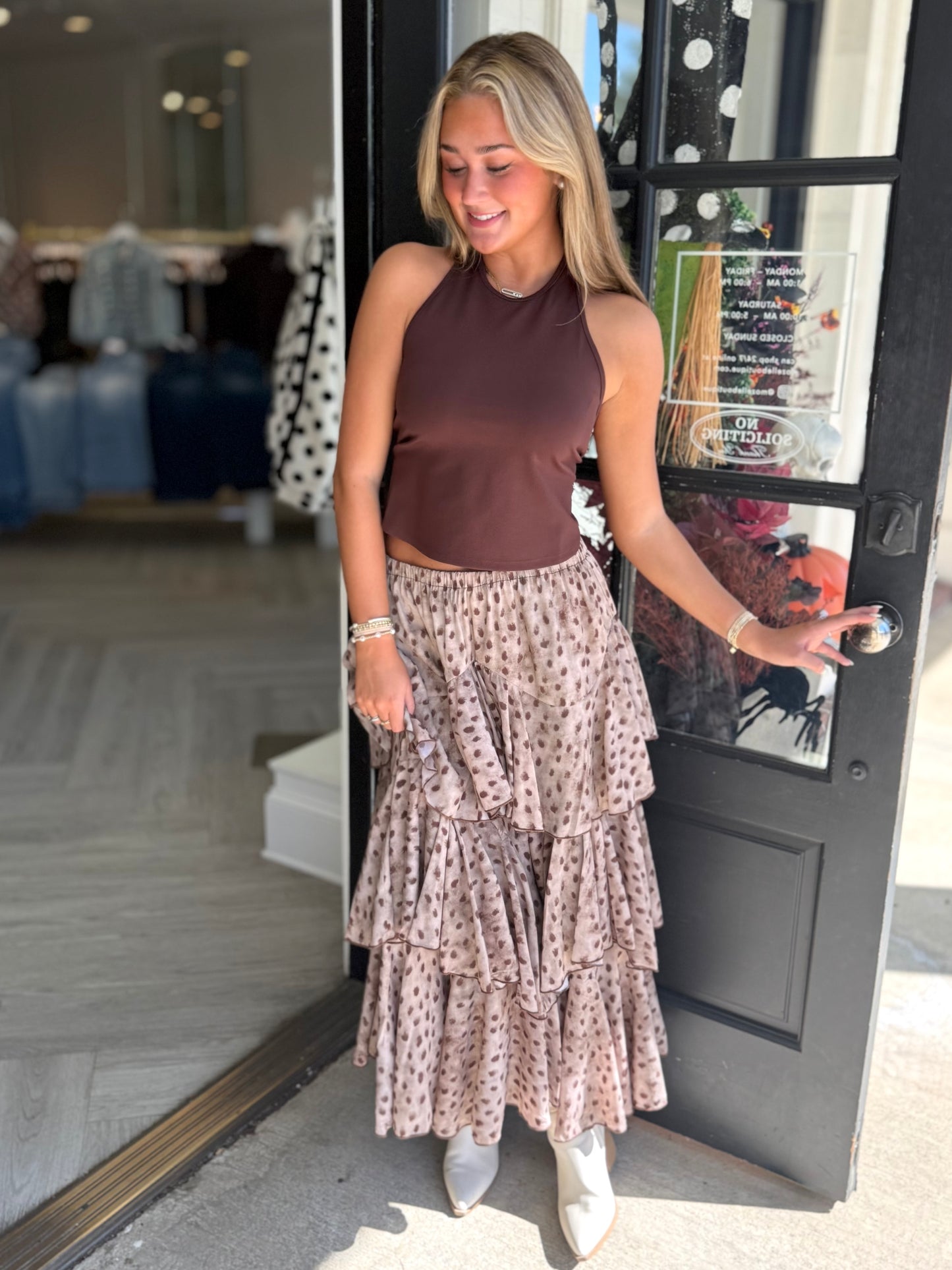 Desert Brown Tiered Maxi Skirt