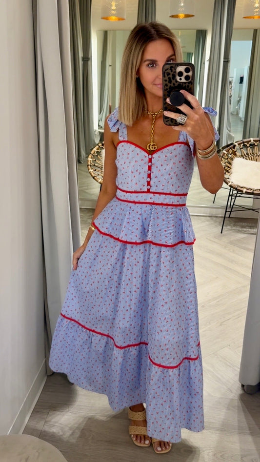 Blue Rose Peplum Maxi
