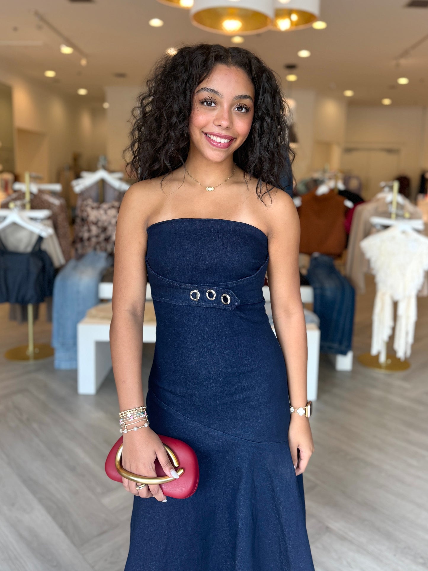 Denim Asym. Strapless Midi