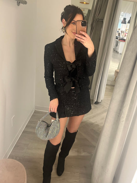 Black Tweed Overlap Skort