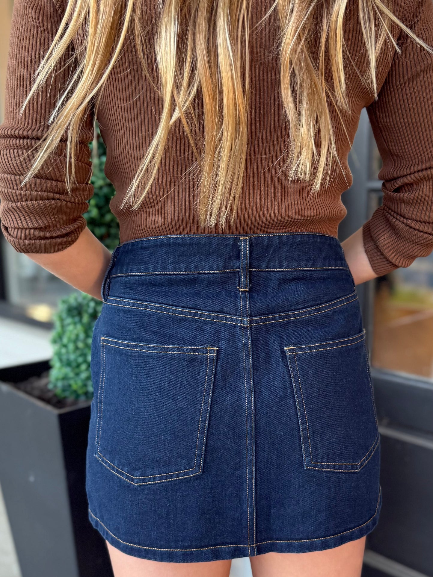 Stitched Denim Mini Skirt