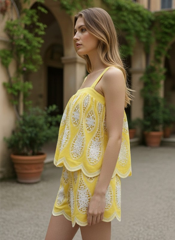 Yellow Floral Eyelet Top