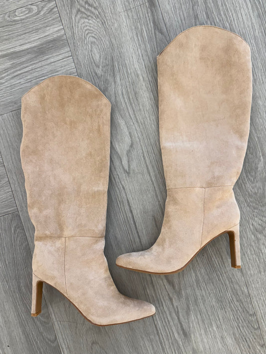 Beige Suede Kitten Boot