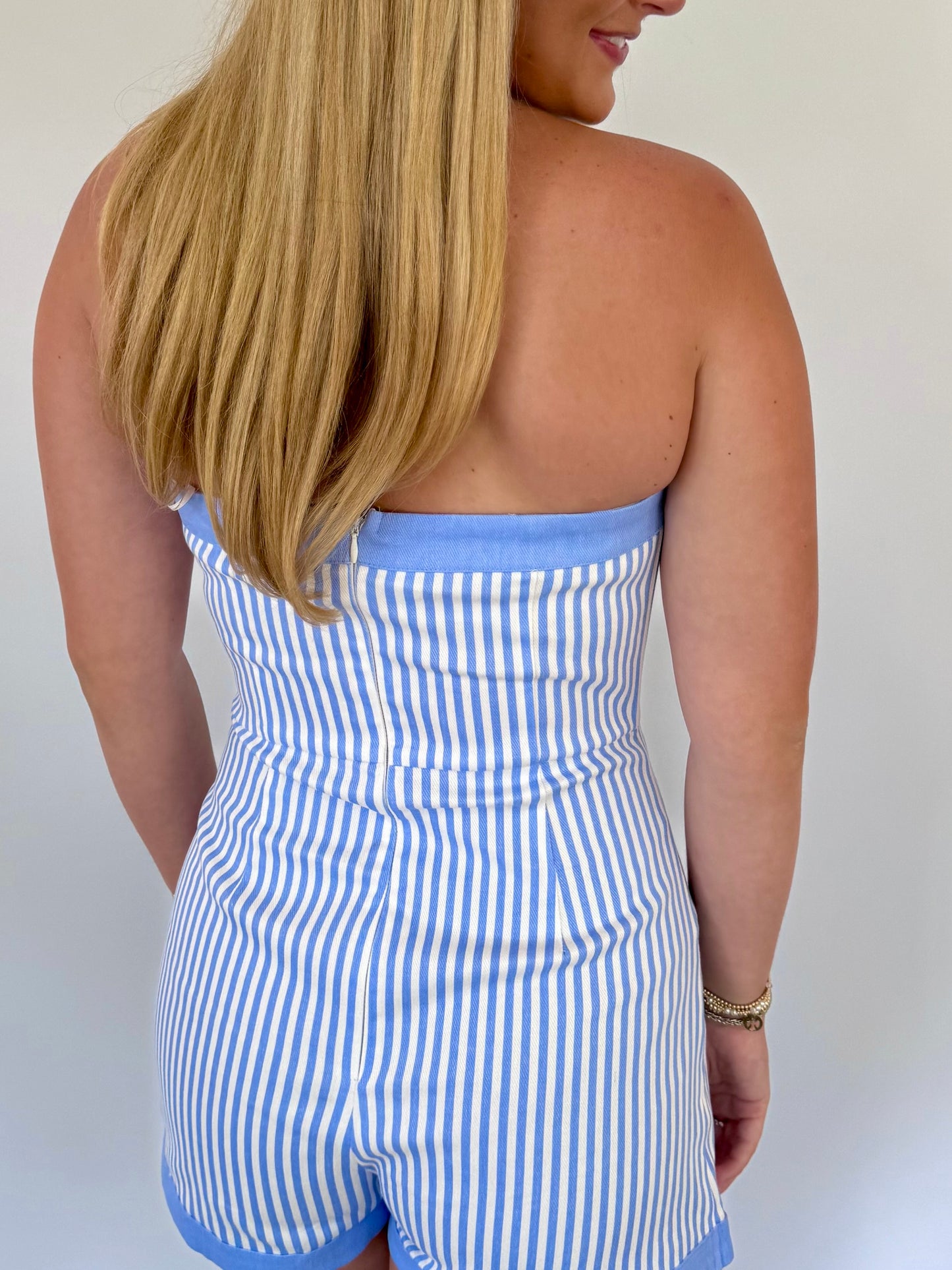 Denim Blue Stripe Romper