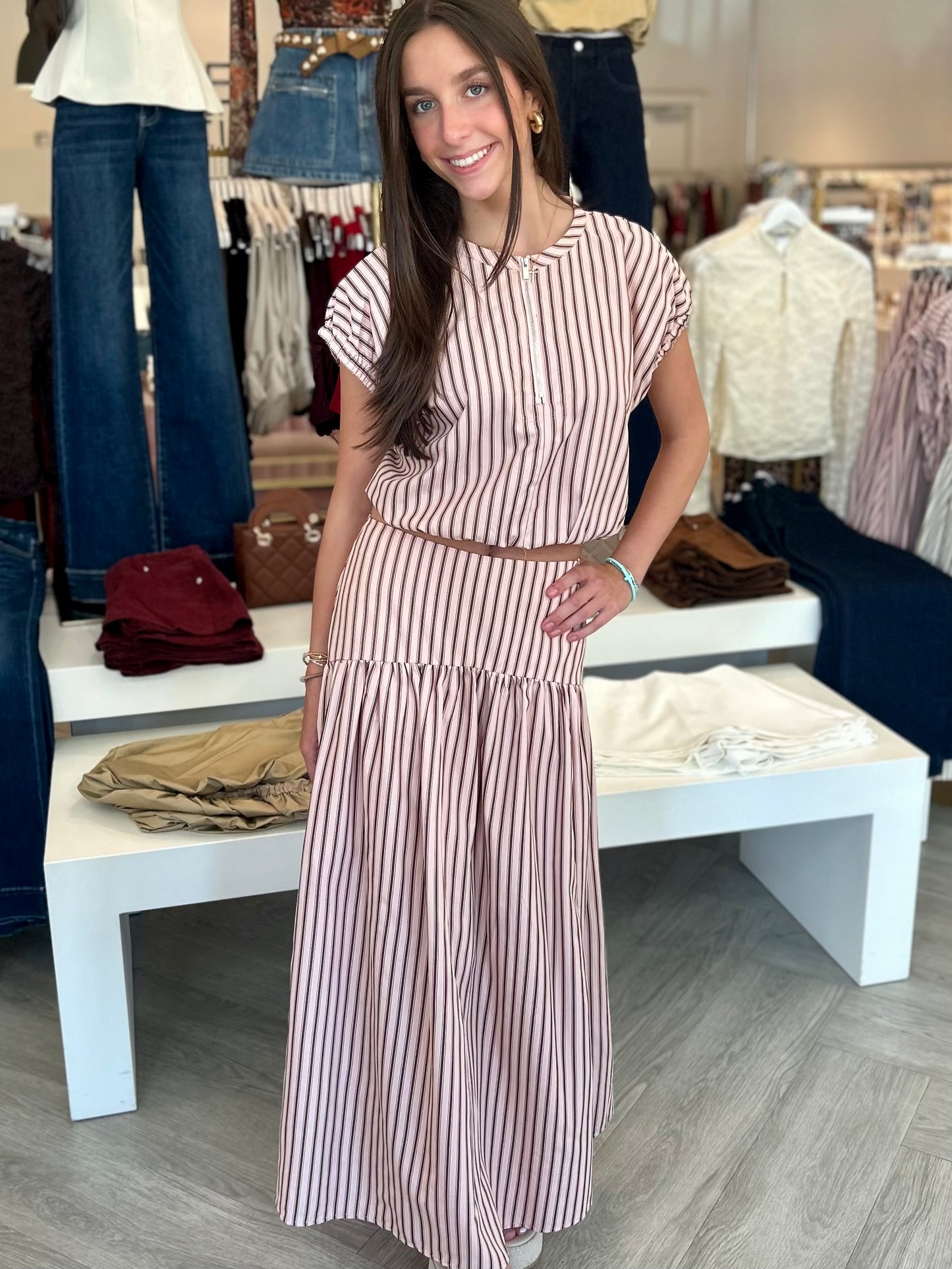 Curved Stripe Maxi Skirt (2 colors)