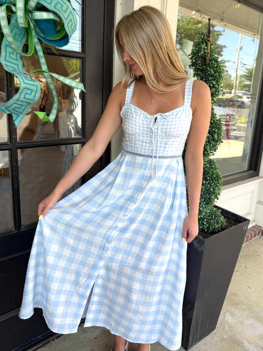 Blue Plaid Corset Midi