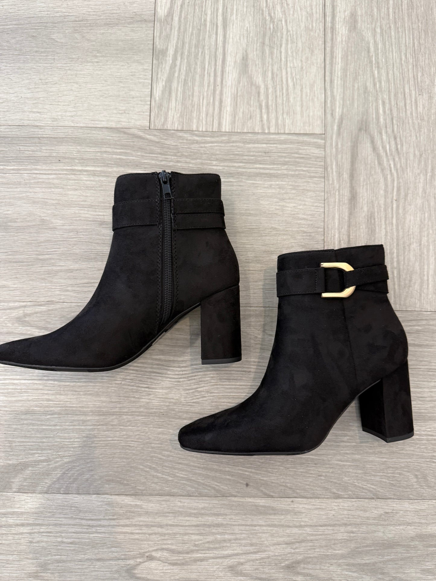 Black Gold Buckle Bootie