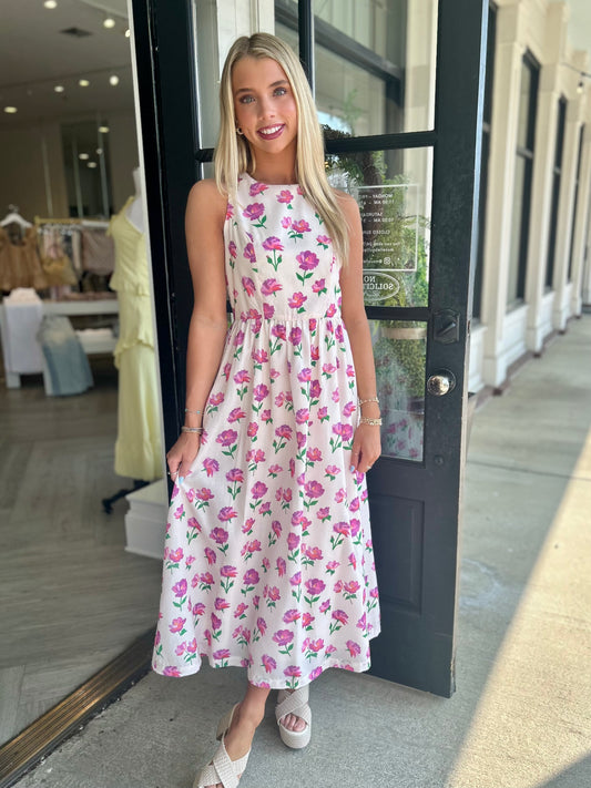 Cream Floral Bow Back Midi