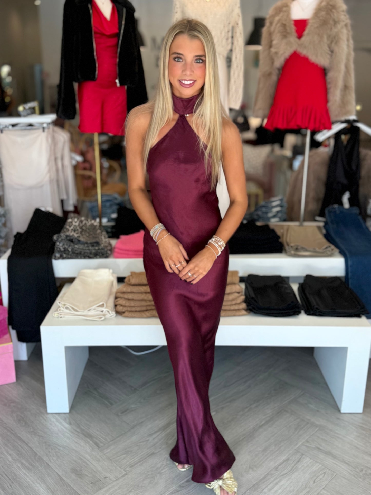 Plum Gleam Mock Neck Maxi