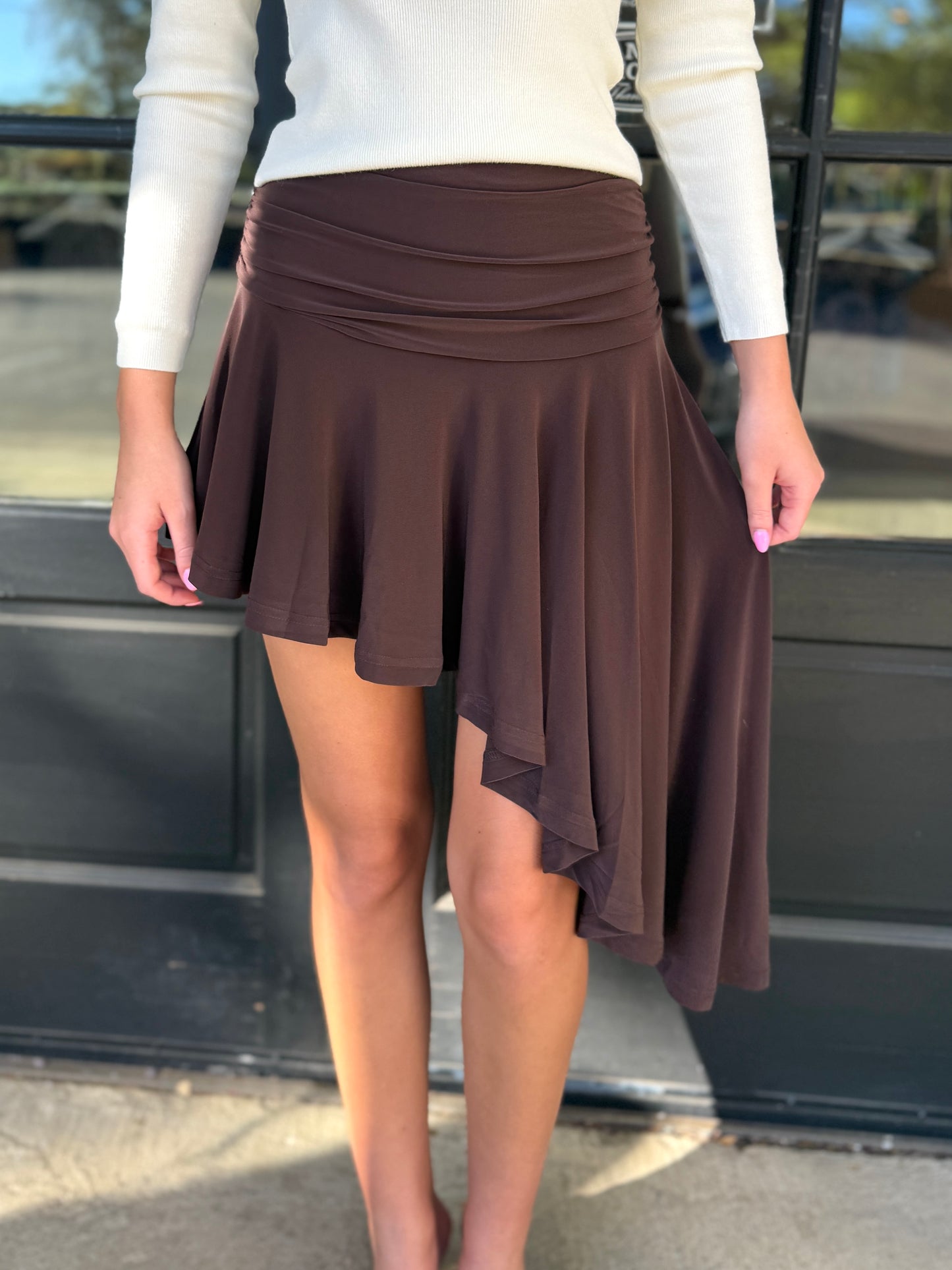 Chocolate Asym. Scarf Skirt