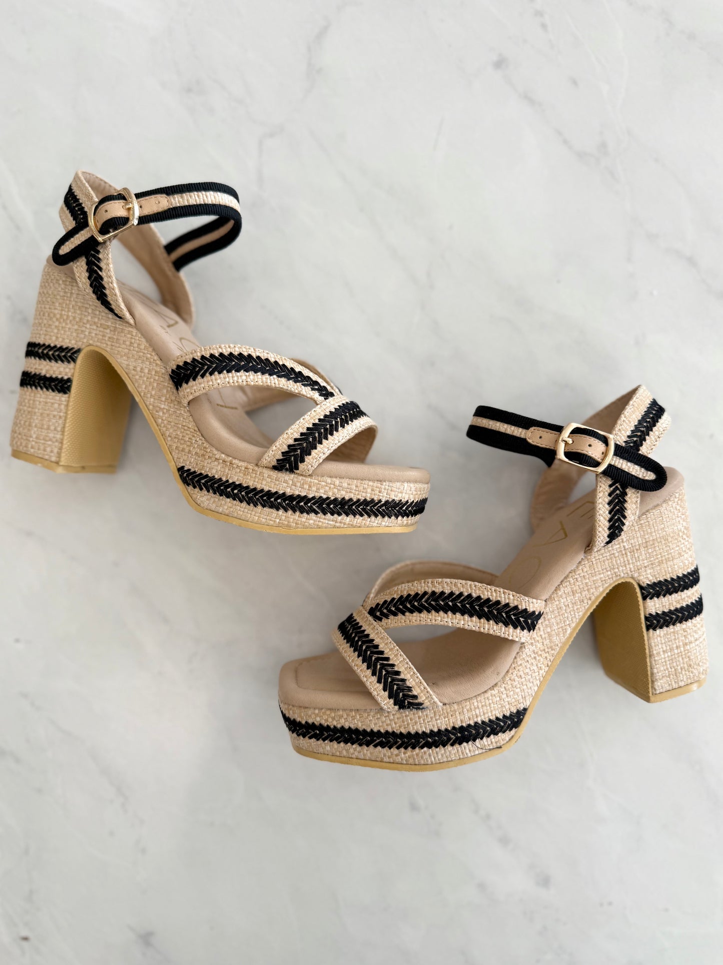 Natural/Black Stripe Square Toed Heel