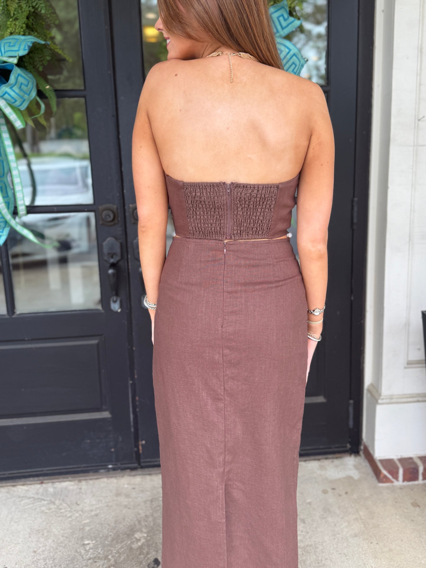 Brown Seashell Strapless Maxi