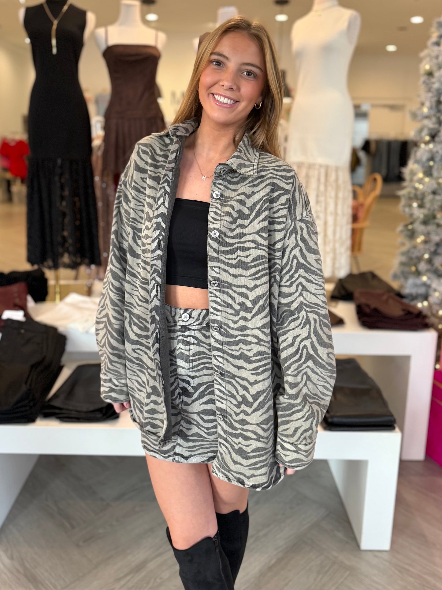 Sand Zebra Denim Mini Skirt