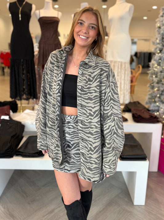 Sand Zebra Denim Oversized Top