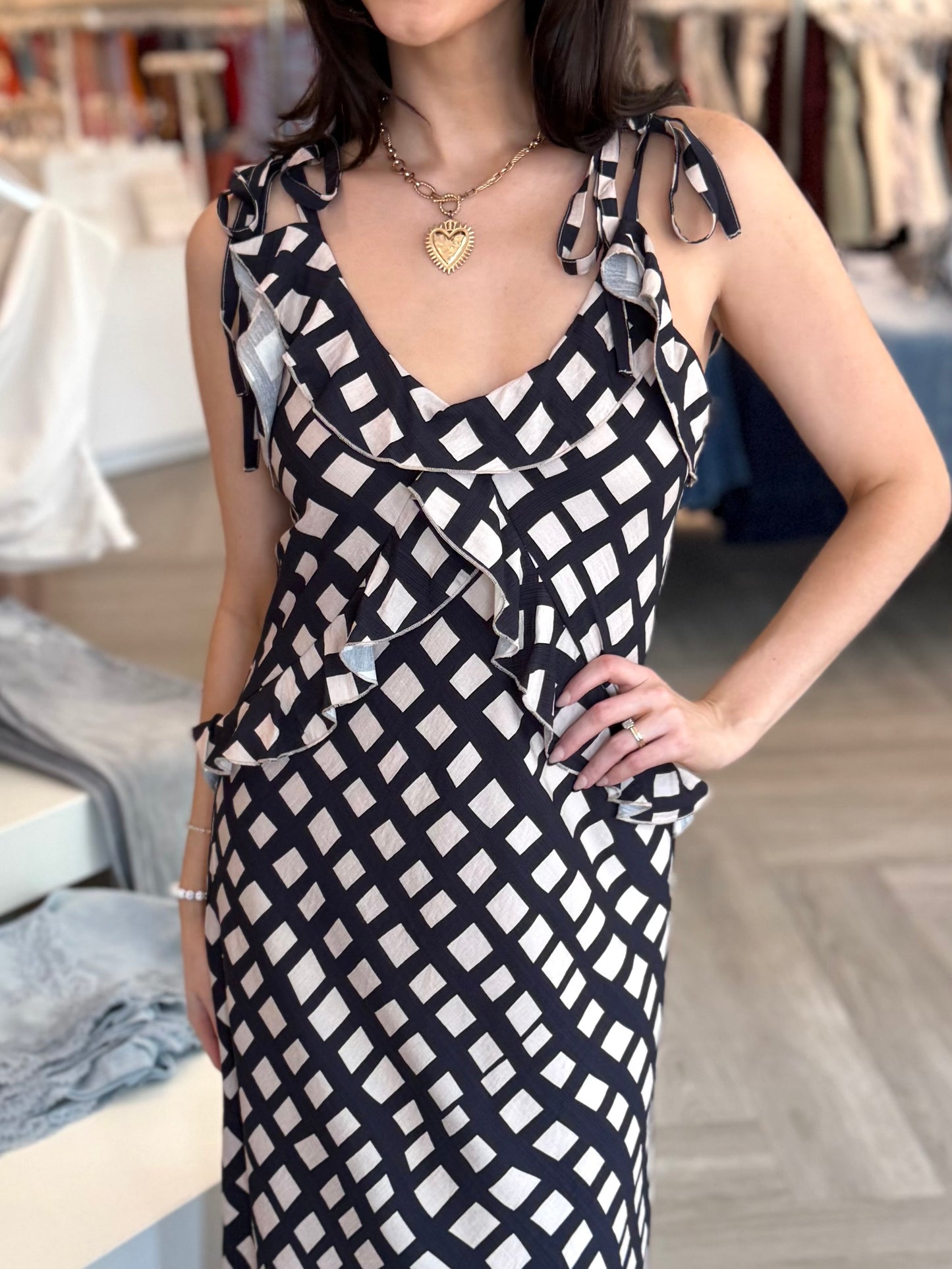 Deep Navy Geometric Pattern Dress
