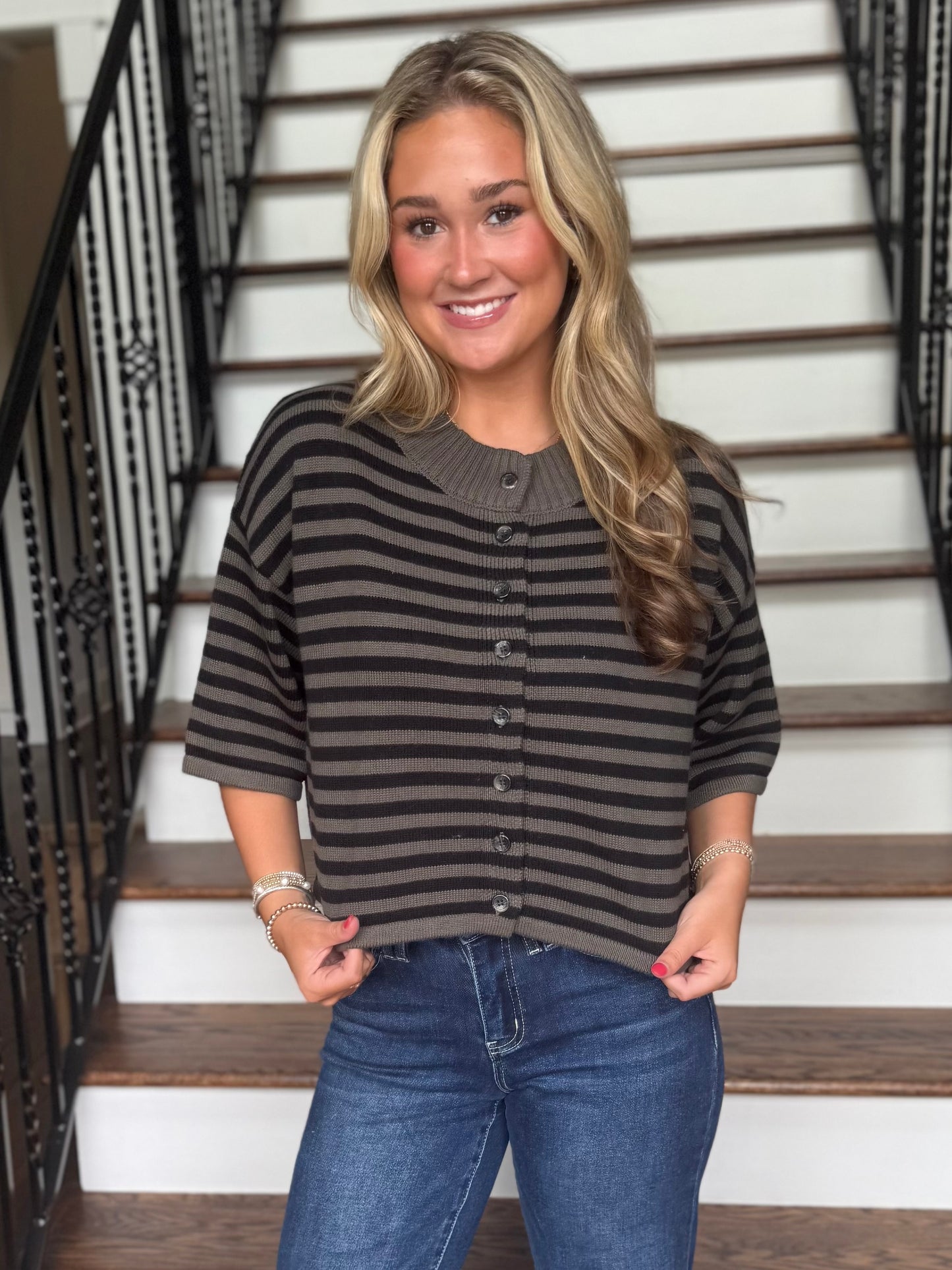 Olive Hour Striped Cardigan