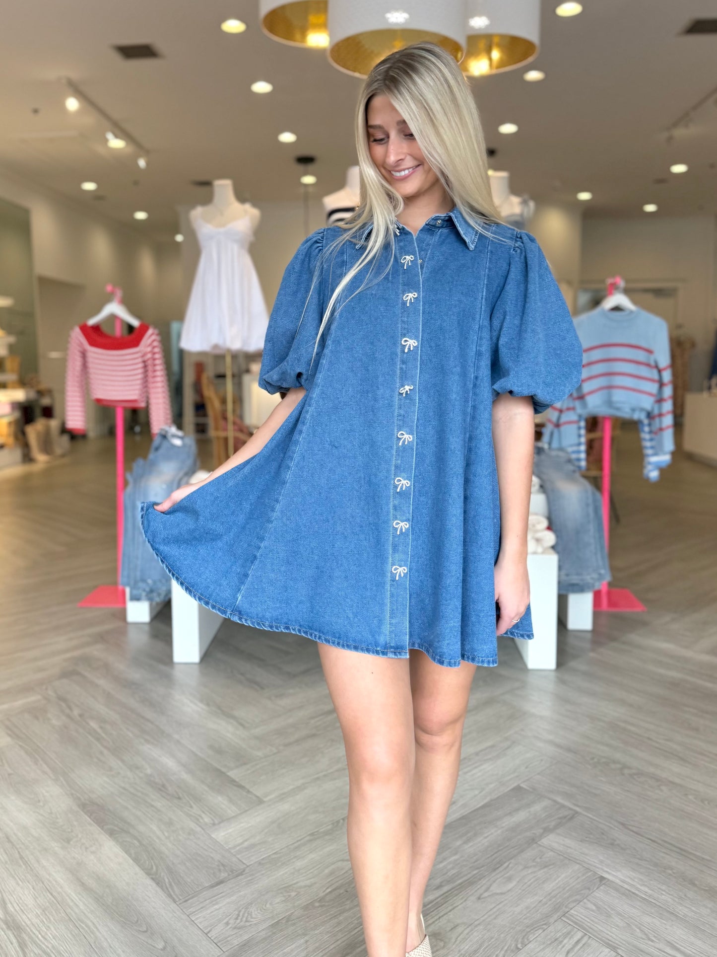 Denim Jewel Button Mini