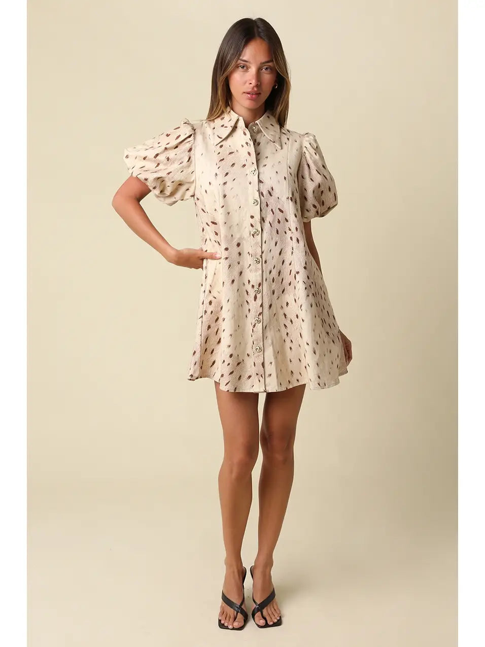 Deer Print Gold Button Dress