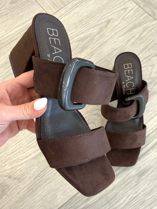Brown Suede Buckle Block Heel