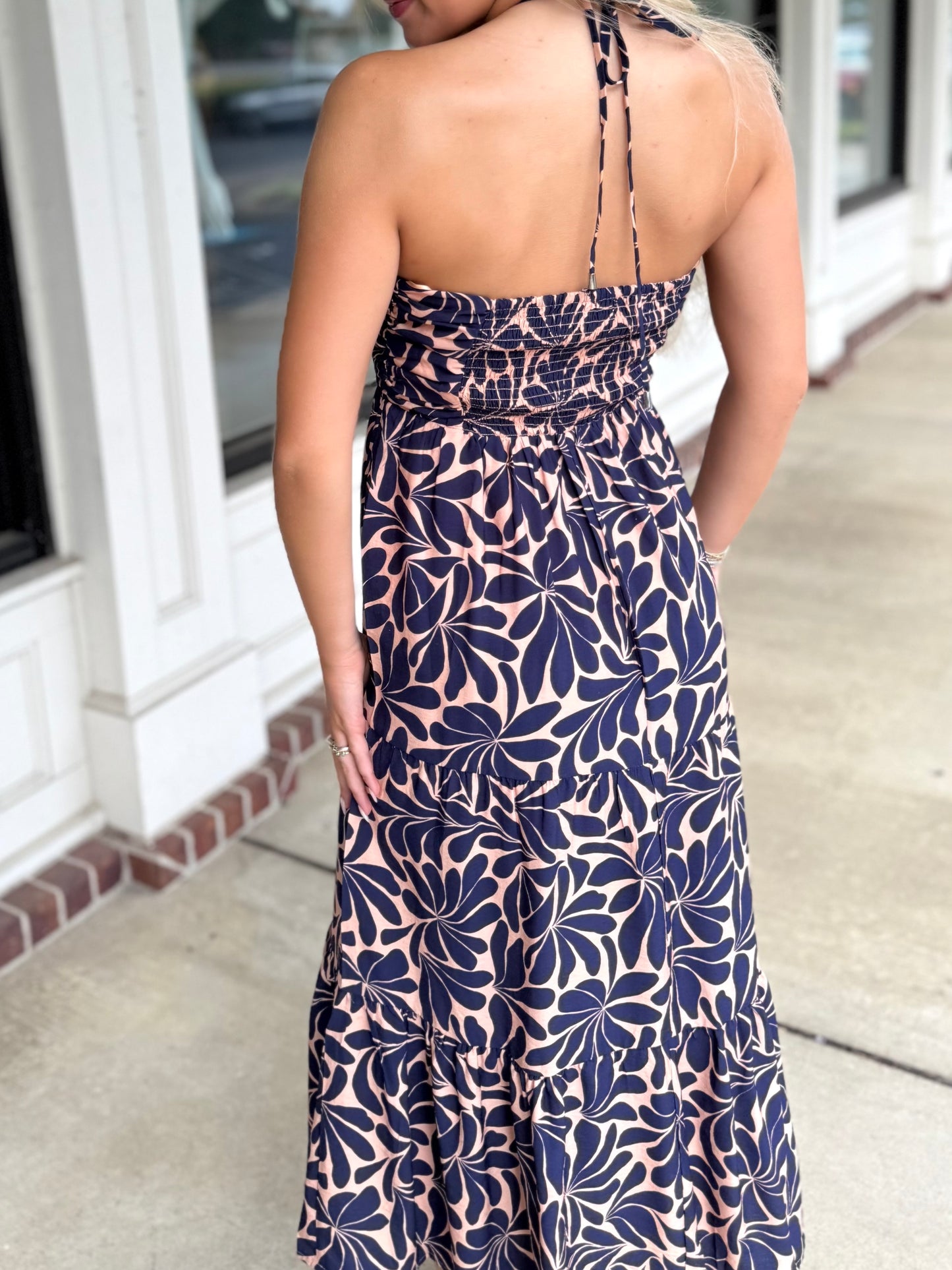 Navy/Clay Geometric Tiered Midi