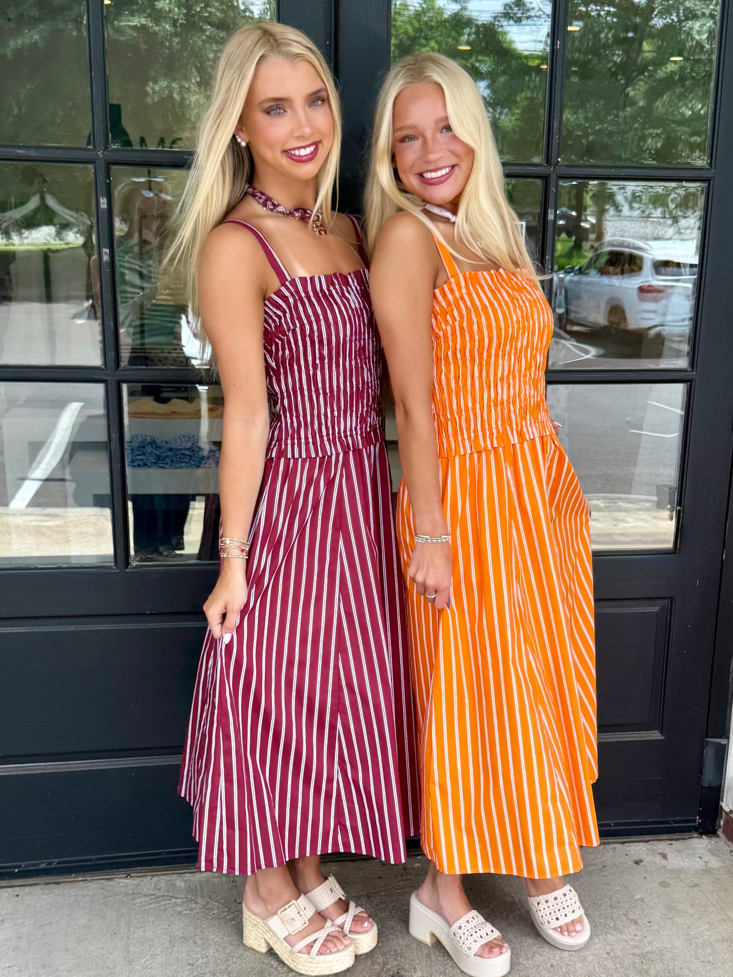Sunkist Smocked Stripe Midi