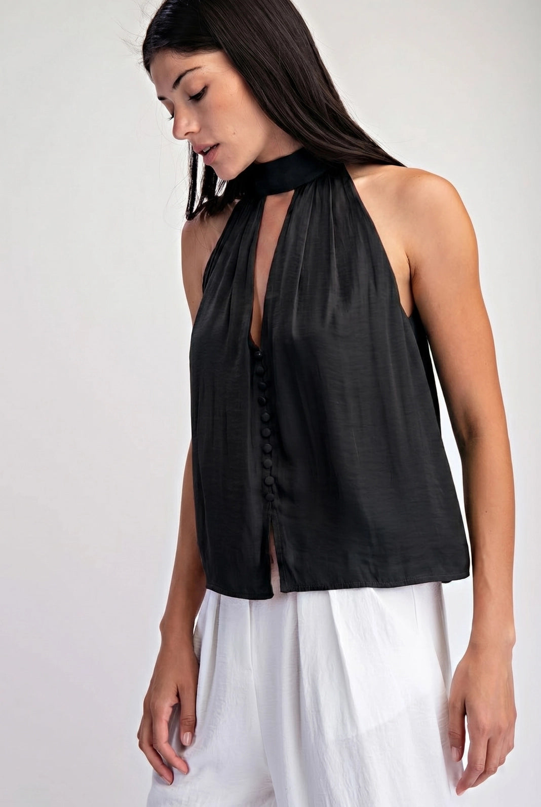 Black Tie Neck Sash Top