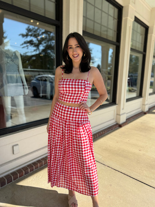 Gingham Flared Maxi Skirt