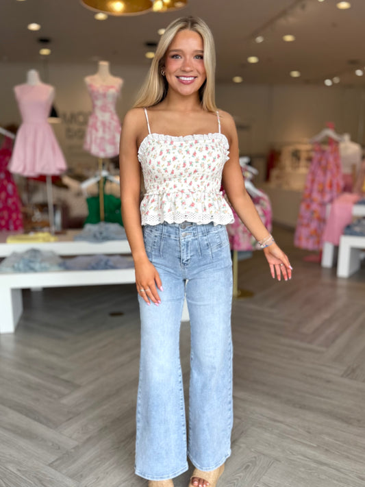 Floral Soft Smocked Lace Cami