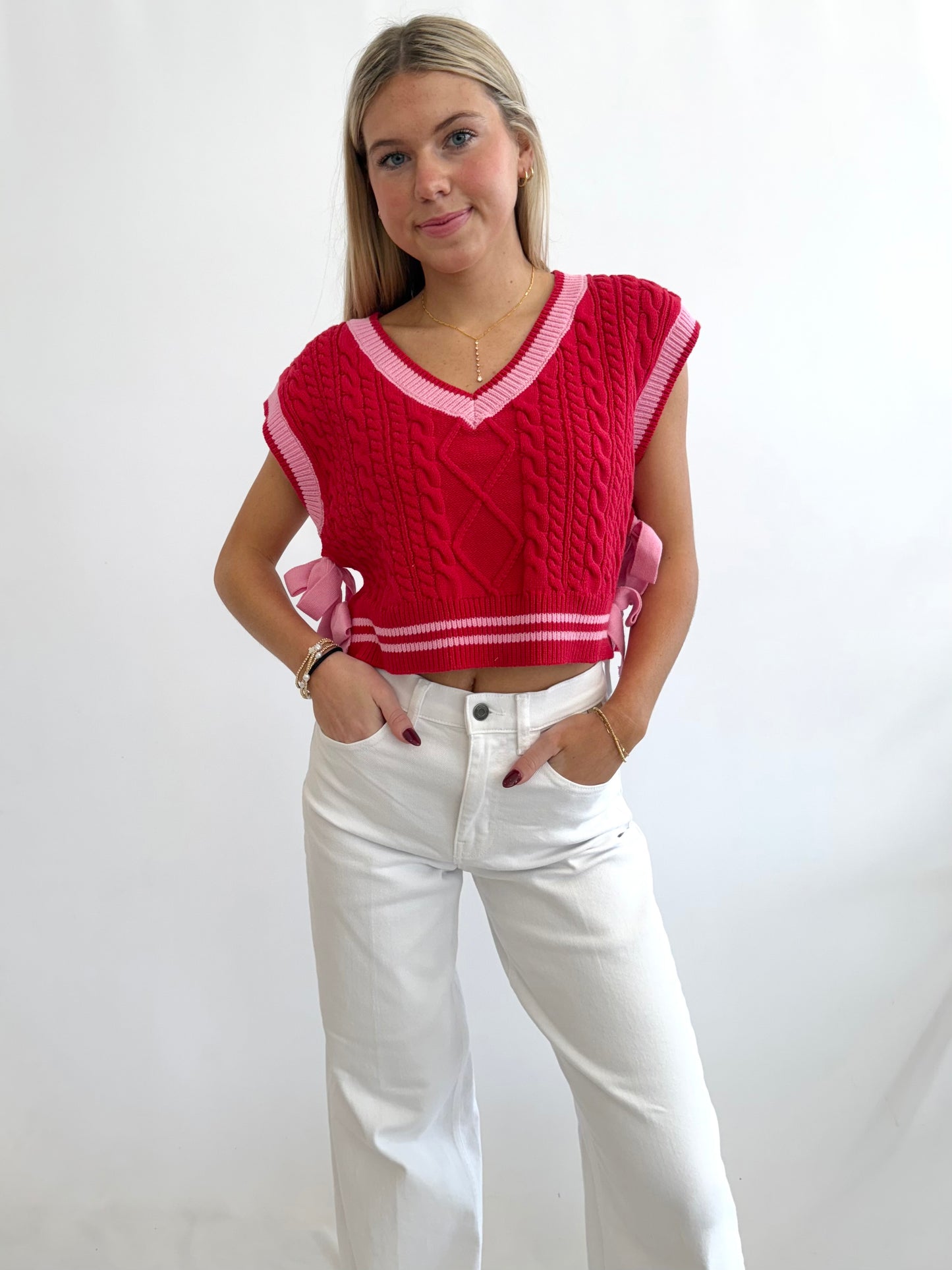 Red/Pink V Neck Vest