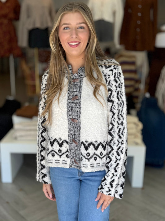 Oatmeal Tribal Pattern Cardigan