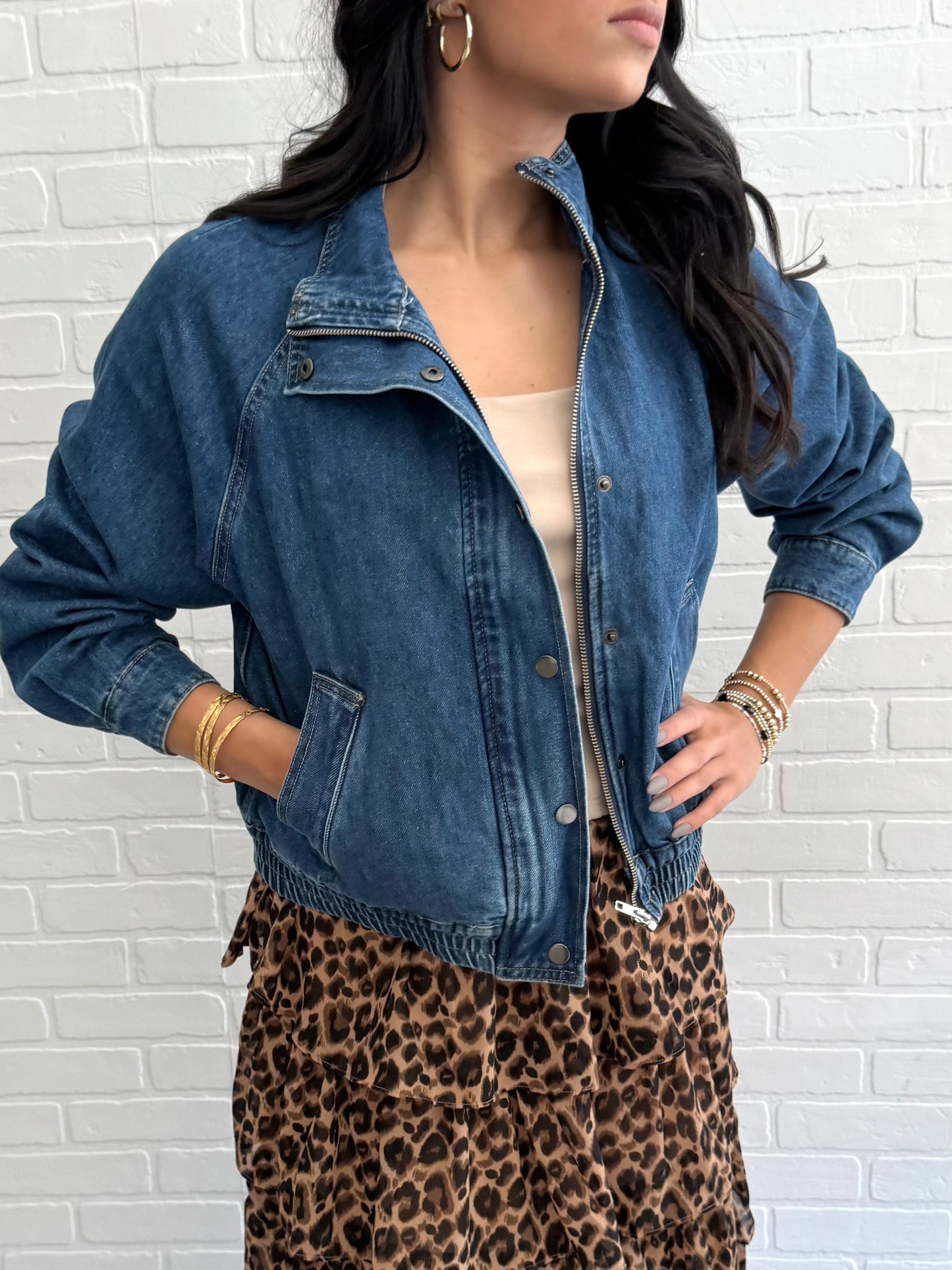 Washed Denim Bomber Jacket