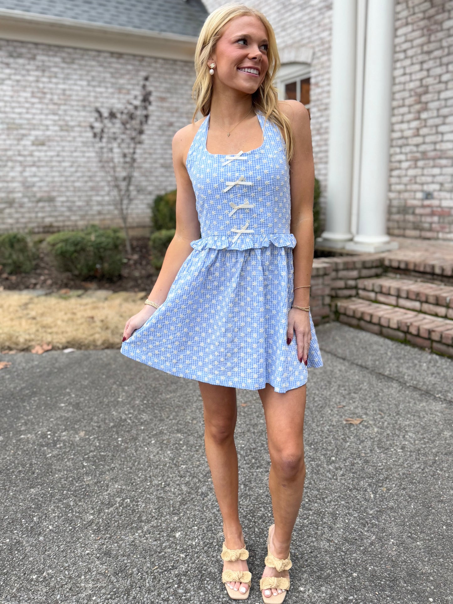 Blue Gingham Halter Mini