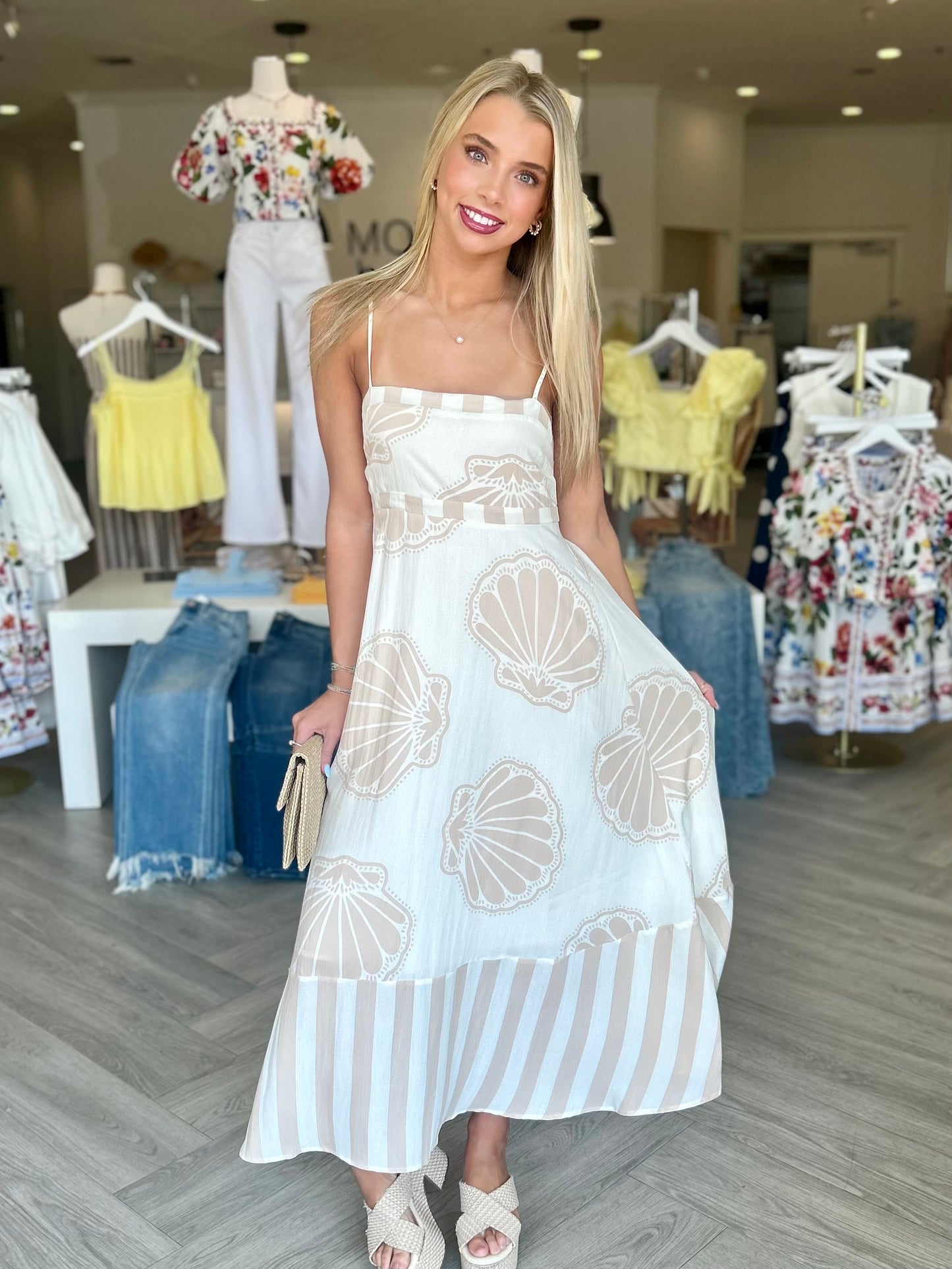 Taupe Seashell Midi Dress