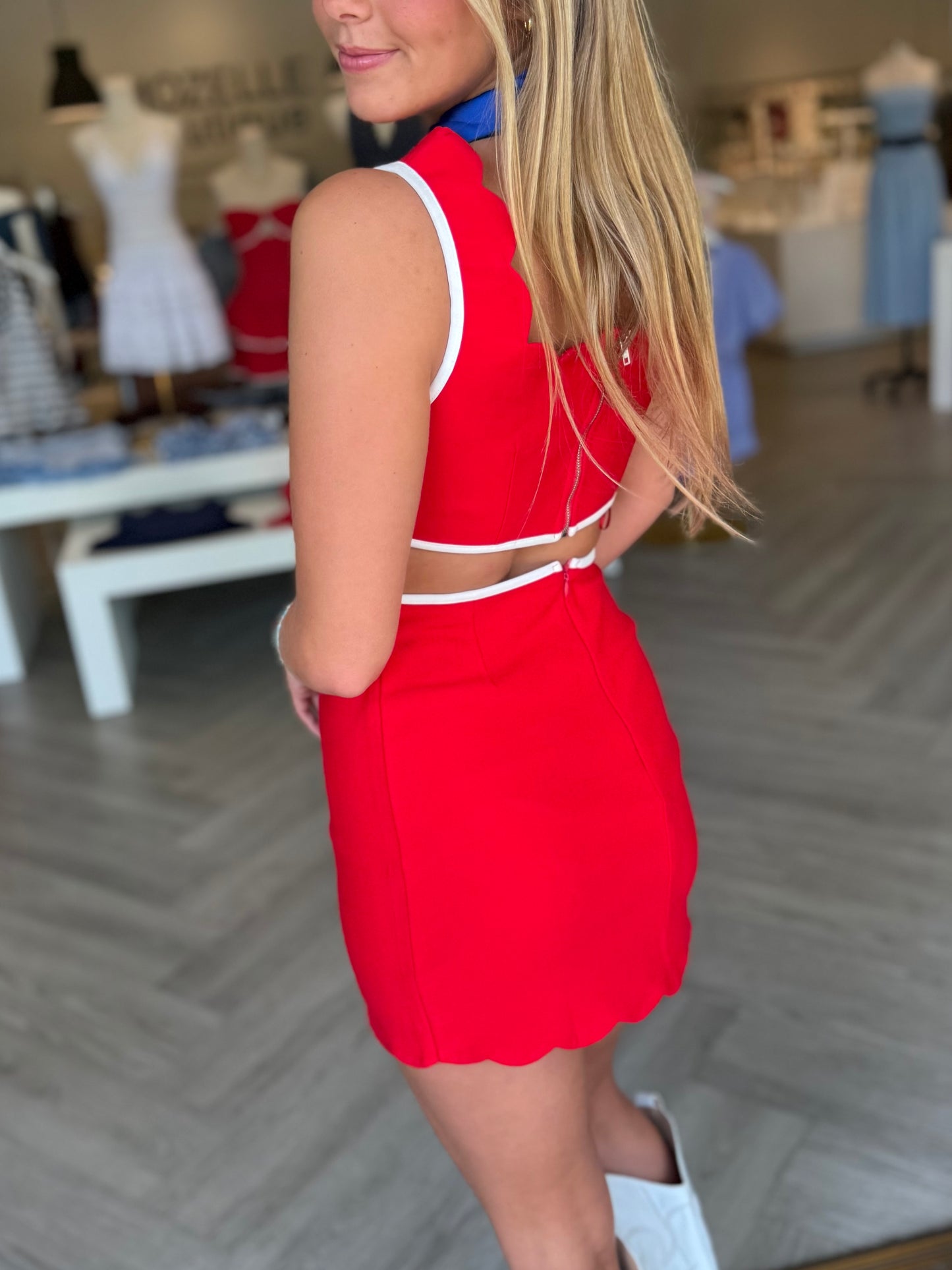 Victory Red Scallop Top
