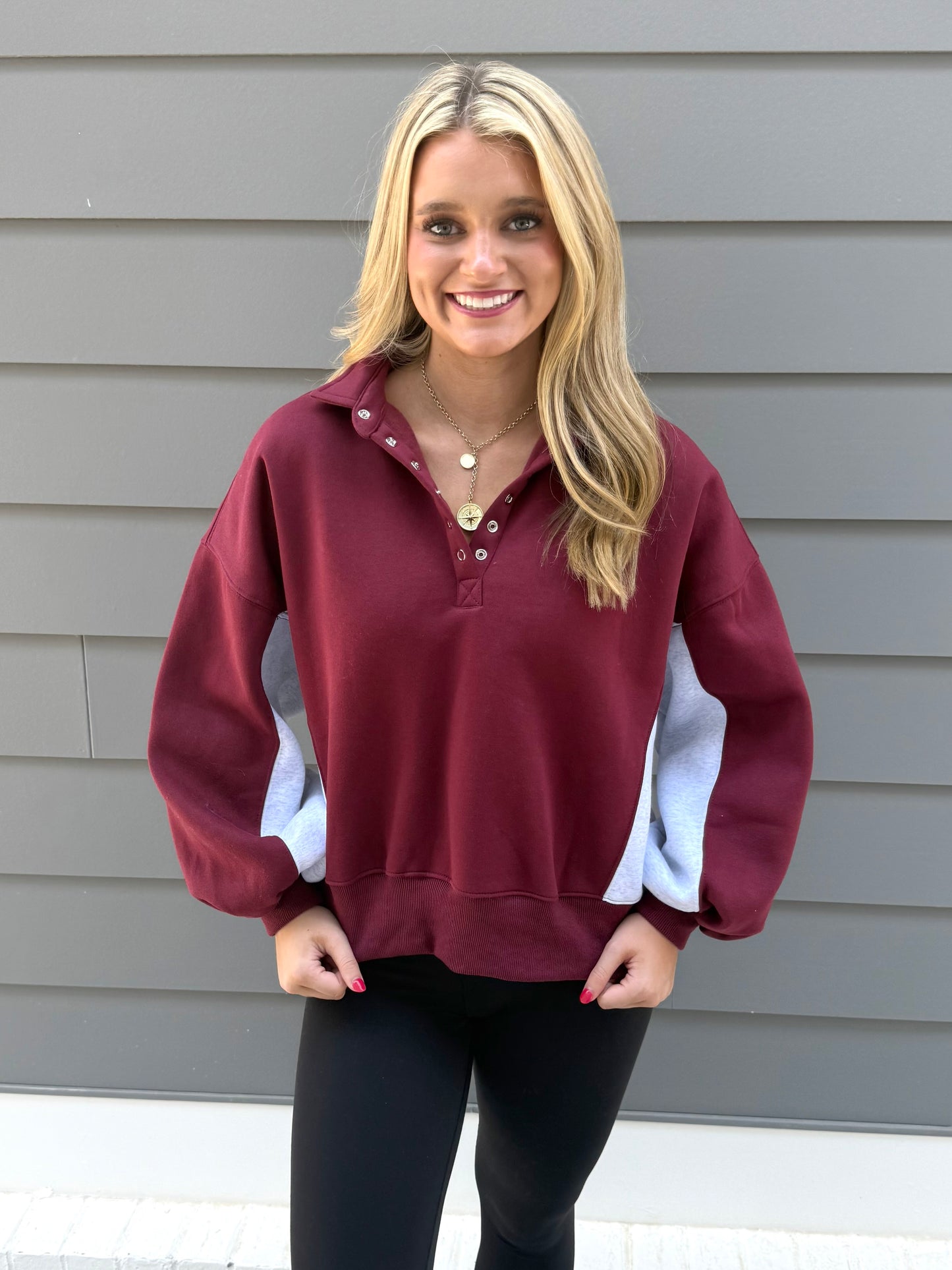 Burgundy Color Block Piper Snap