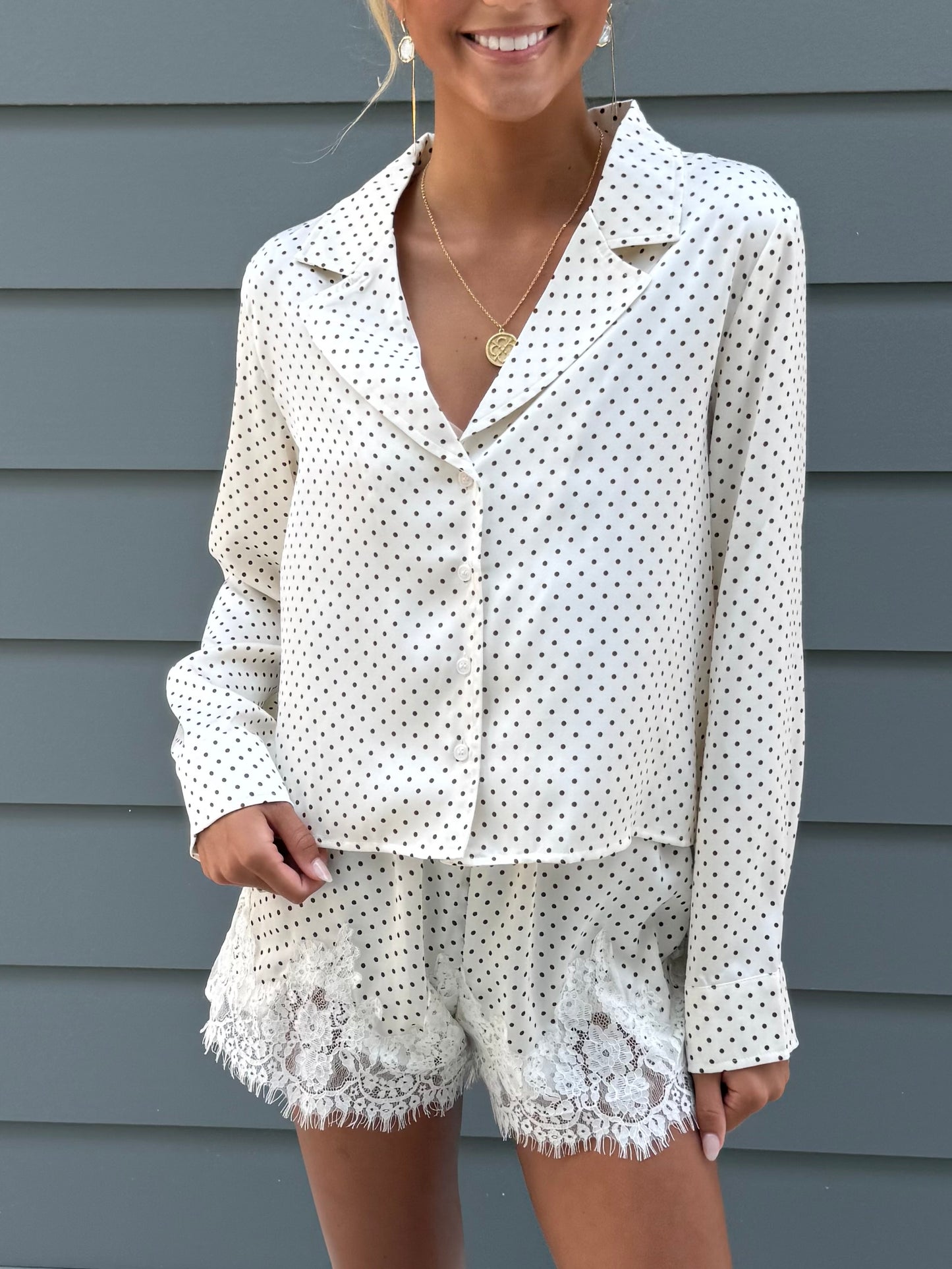 Cream Satin Polka Lace Short