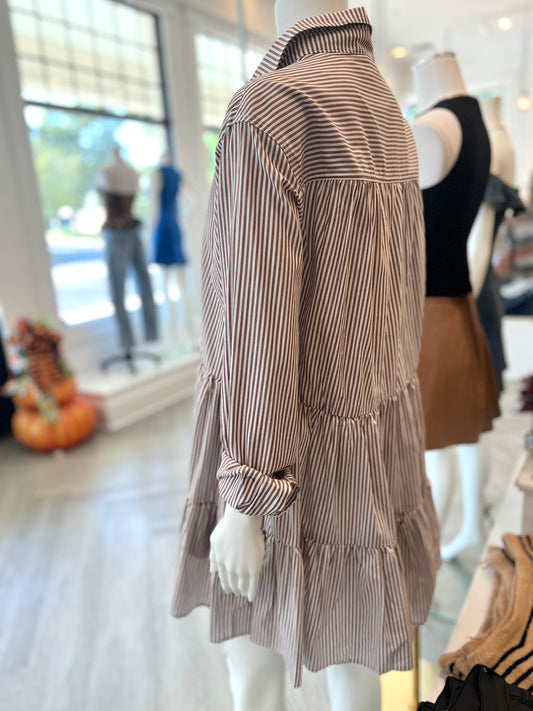 Brown Striped Button Down Dress